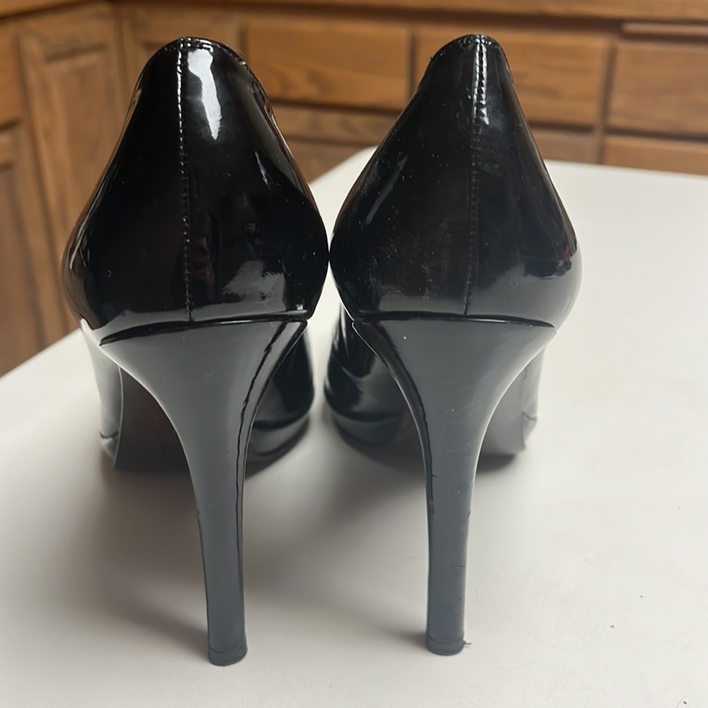 Stuart Weitzman Black Leather Patent Platform Heels Platswoon Pumps - Picture 4 of 8